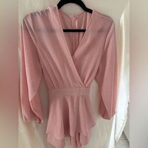 Women’s Pink Surplice Long-Sleeve Romper